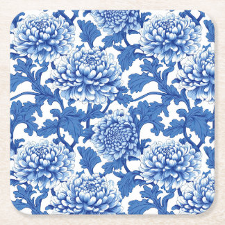 Blauw en wit pioen chinoiserie bloemmotief kartonnen onderzetters