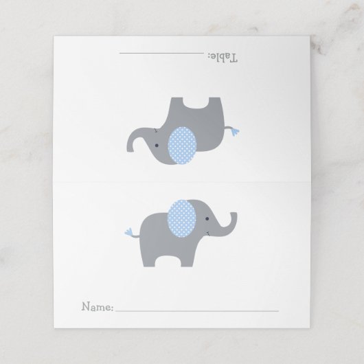 Blauw en wit Polka Dot Olifant Baby shower Plaatskaartje (Buitenkant ongevouwen)