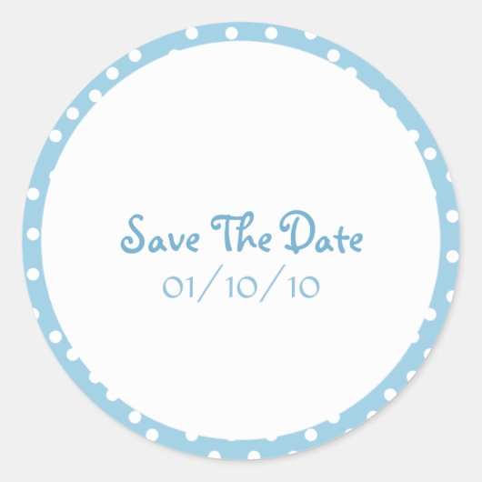 Blauw en wit Polka Dot Save The Date Stickers (Voorkant)