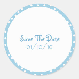 Blauw en wit Polka Dot Save The Date Stickers