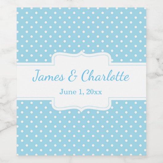 Blauw en Wit Polka Dot Wijnlabel Wijn Etiket (Enkel label)