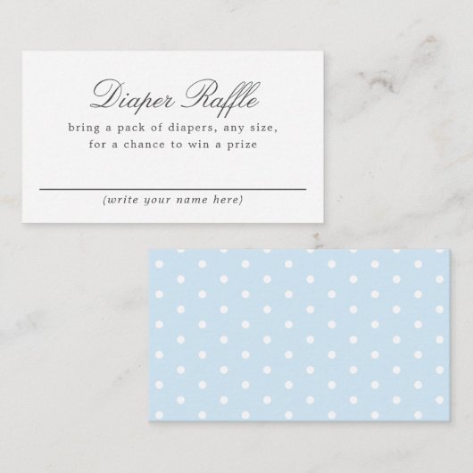 Blauw en Wit Polka DotBaby Douche Luier Raffle Informatiekaartje (Voorkant / Achterkant)
