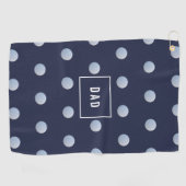 Blauw en Wit Polka Dots Modern Monogrammed Golfhanddoek (Horizontaal)