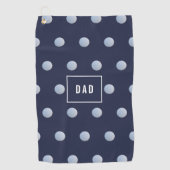Blauw en Wit Polka Dots Modern Monogrammed Golfhanddoek (Voorkant)