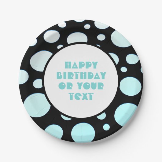 Blauw en wit Polka Dots Retro Modern Fun Papieren Bordje (Voorkant)