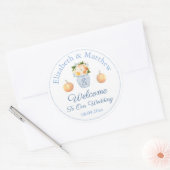Blauw en wit pompoen Chinoiserie bruiloft welkom Ronde Sticker (Envelop)