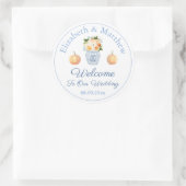 Blauw en wit pompoen Chinoiserie bruiloft welkom Ronde Sticker (Tas)