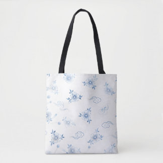 Blauw en Wit Porselein Bloemmotief Boodschappentas Tote Bag