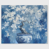 Blauw en wit Porselein China Chinoiserie Cherry Cadeaupapier (Vlak)
