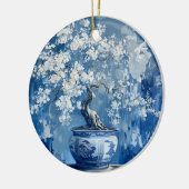 Blauw en wit Porselein China Chinoiserie Cherry Keramisch Ornament (Links)