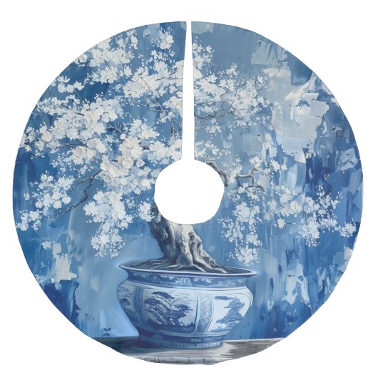 Blauw en wit Porselein China Chinoiserie Cherry Kerstboom Rok (Voorkant)