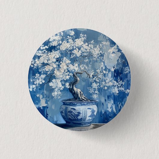 Blauw en wit Porselein China Chinoiserie Cherry Ronde Button 3,2 Cm (Voorkant)