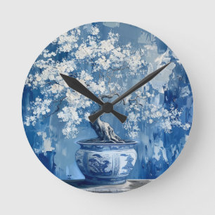 Blauw en wit Porselein China Chinoiserie Cherry Ronde Klok