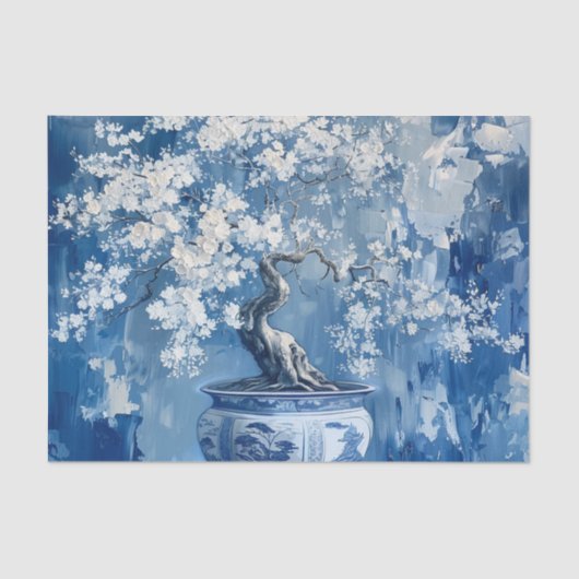 Blauw en wit Porselein China Chinoiserie Cherry Tissuepapier (Voorkant)