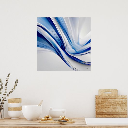 Blauw en wit poster (Keuken)