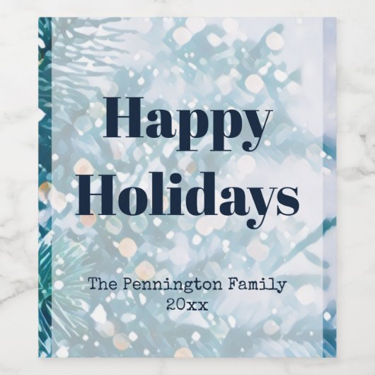 Blauw en wit Prettige feestdagen | Etiket wijngaar (Enkel label)