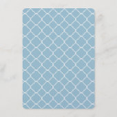 Blauw en Wit Quatrefoil Bruiloft Menu (Achterkant)