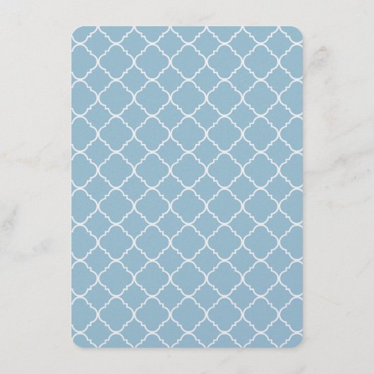 Blauw en Wit Quatrefoil Bruiloft Menu (Achterkant)
