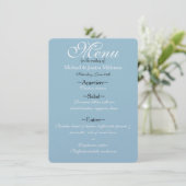 Blauw en Wit Quatrefoil Bruiloft Menu (Staand voorkant)