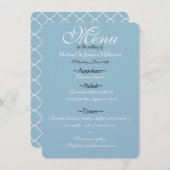 Blauw en Wit Quatrefoil Bruiloft Menu (Voorkant / Achterkant)
