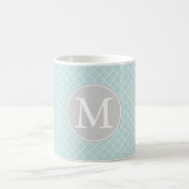 Blauw en Wit Quatrefoil Patroon Monogram Koffiemok (Center)