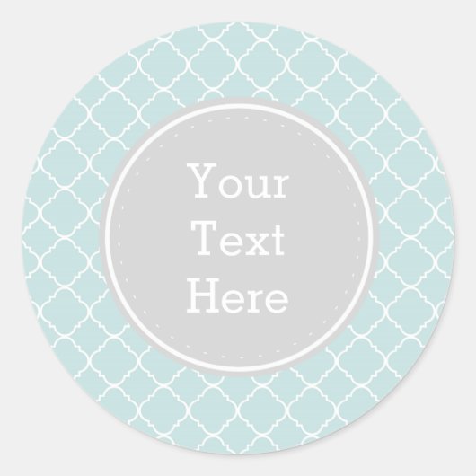 Blauw en wit Quatrefoil Ronde Sticker (Voorkant)