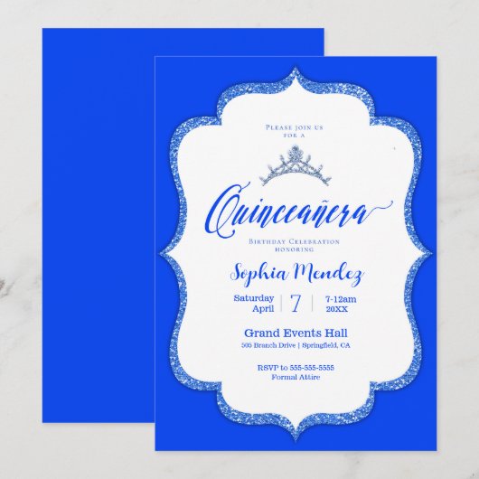 Blauw en wit Quinceanera Kaart (Voorkant / Achterkant)