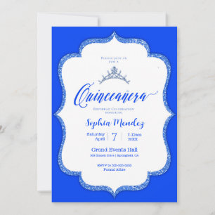 Blauw en wit Quinceanera Kaart