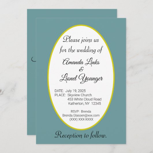 Blauw en wit raam bruiloft kaart (Voorkant / Achterkant)