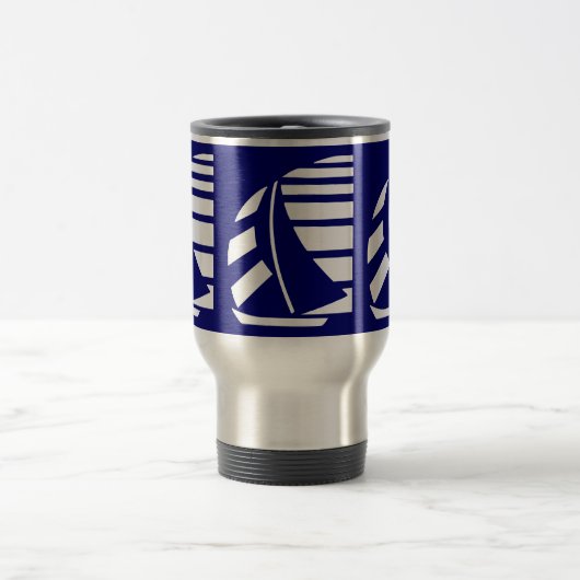 Blauw en wit Racing Sailboat Mok (Center)