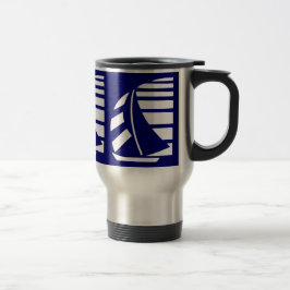 Blauw en wit Racing Sailboat Mok
