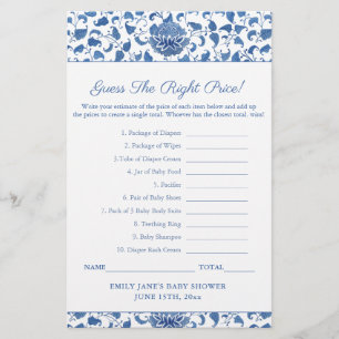 Blauw en wit raden de prijs Baby shower spel