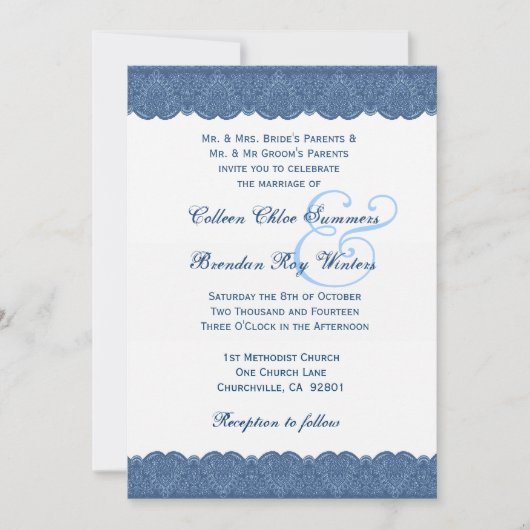 Blauw en wit ras Elegant Monogram Wedding R438 Kaart (Voorkant)