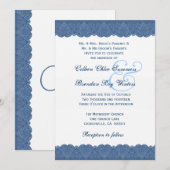 Blauw en wit ras Elegant Monogram Wedding R438 Kaart (Voorkant / Achterkant)