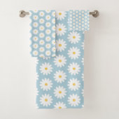 Blauw en wit Retro  Daisy Pattern Bad Handdoek (Insitu)