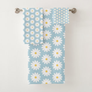 Blauw en wit Retro  Daisy Pattern Bad Handdoek