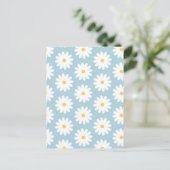 Blauw en wit Retro Daisy Pattern Briefkaart (Staand voorkant)