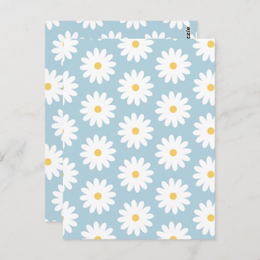 Blauw en wit Retro Daisy Pattern Briefkaart (Voorkant / Achterkant)