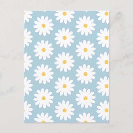 Blauw en wit Retro Daisy Pattern Briefkaart (Voorkant)