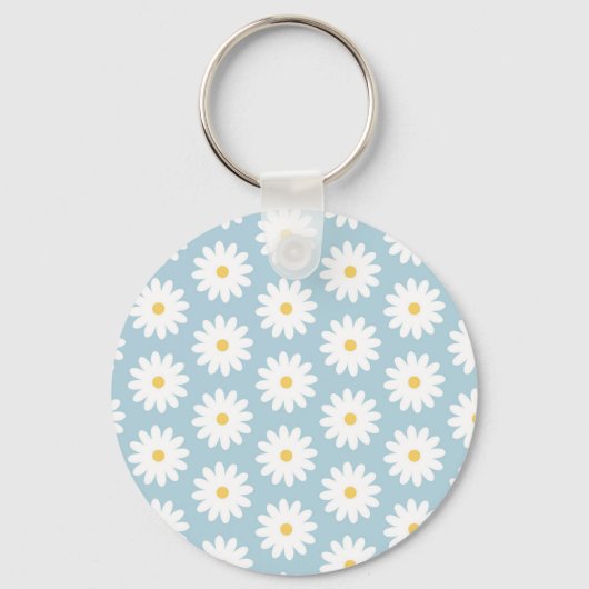 Blauw en wit Retro Daisy Pattern Sleutelhanger (Voorkant)