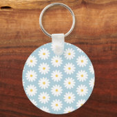 Blauw en wit Retro Daisy Pattern Sleutelhanger (Voorkant)