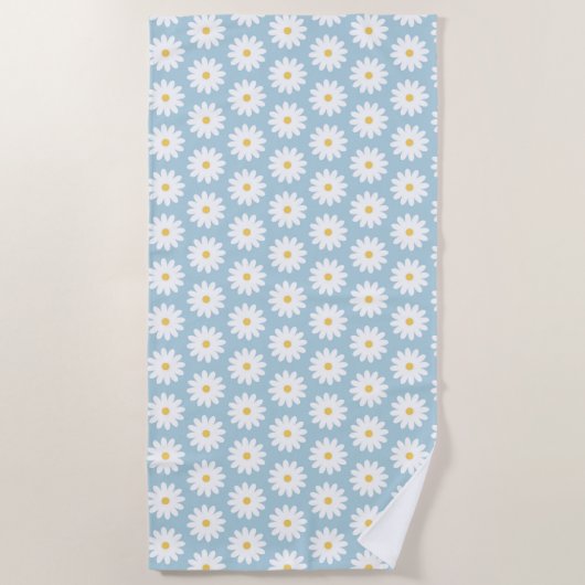Blauw en wit Retro  Daisy Pattern Strandlaken (Voorkant)