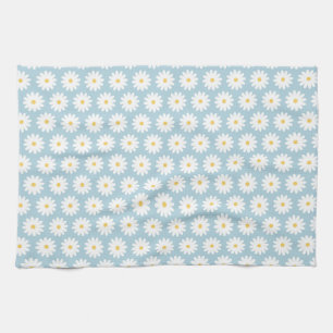 Blauw en wit Retro Daisy Pattern Theedoek