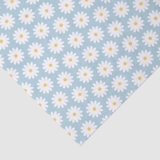 Blauw en wit Retro  Daisy Pattern Tissuepapier (Detail)