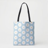 Blauw en wit Retro Daisy Pattern Tote Bag (Voorkant)