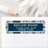 Blauw en wit Retro Thlef adres Fern Leaf Etiket (Insitu)