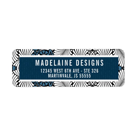 Blauw en wit Retro Thlef adres Fern Leaf Etiket (Voorkant)