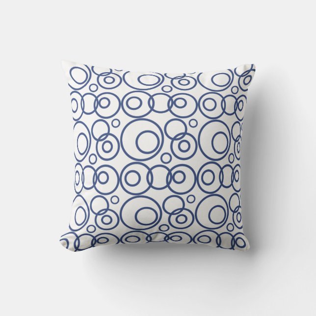 Blauw en wit ringenpatroon kussen (Voorkant)