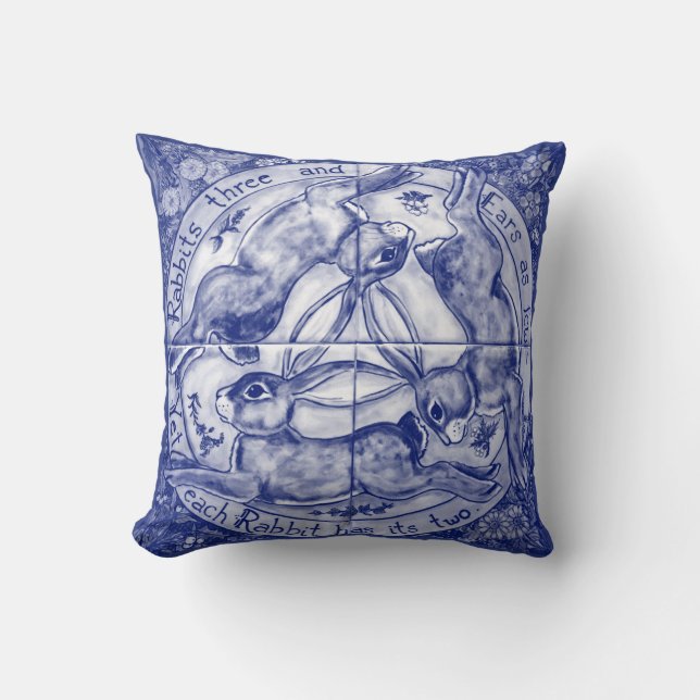  blauw en wit rondlopend hare konijn Trio Folk Kussen (Voorkant)