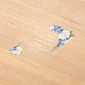 Blauw en wit Rose Bloemen bruiloft Acryl Uitnodigingen (Laagn)